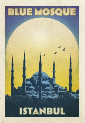 Turkey Blue Mosque Istanbul vintage travel poster